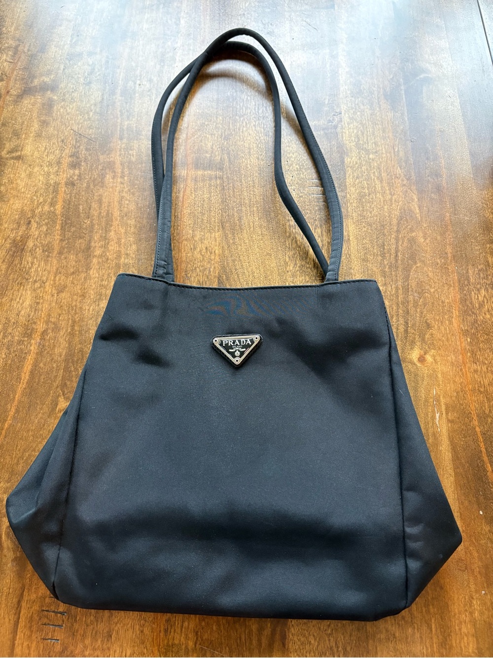 vintage Prada Tessuto Nylon Tote Bag in black.